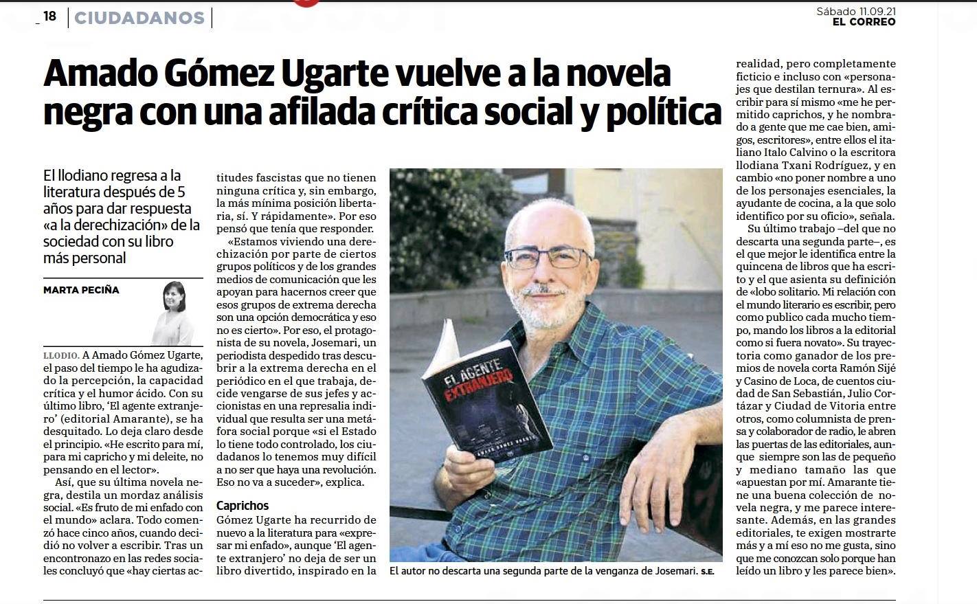 Amado Gómez Ugarte vuelve a la novela con una afilada crítica social y política
