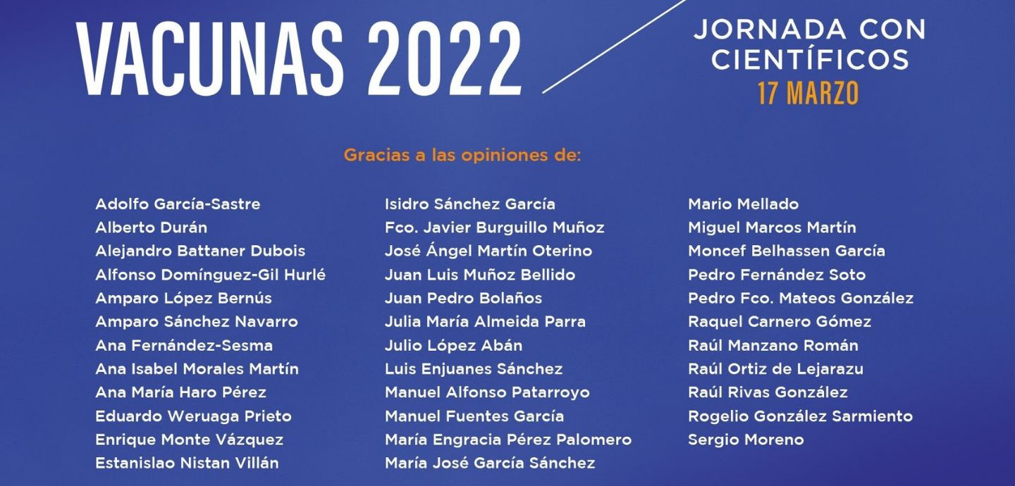Vacunas 2022 - Acalanda - Editorial Amarante con Adolfo García Sastre, Luis Enjuanes, Estanislao Nistal Villán, Manuel Alfonso Patarroyo y Ana Fernández Sesma.