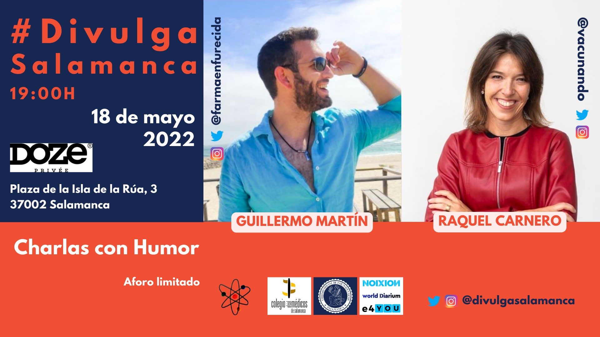 DivulgaSalamanca 2022: Charlas con humor. Guillermo Martín -Farmacia Enfurecida- y Raquel Carnero